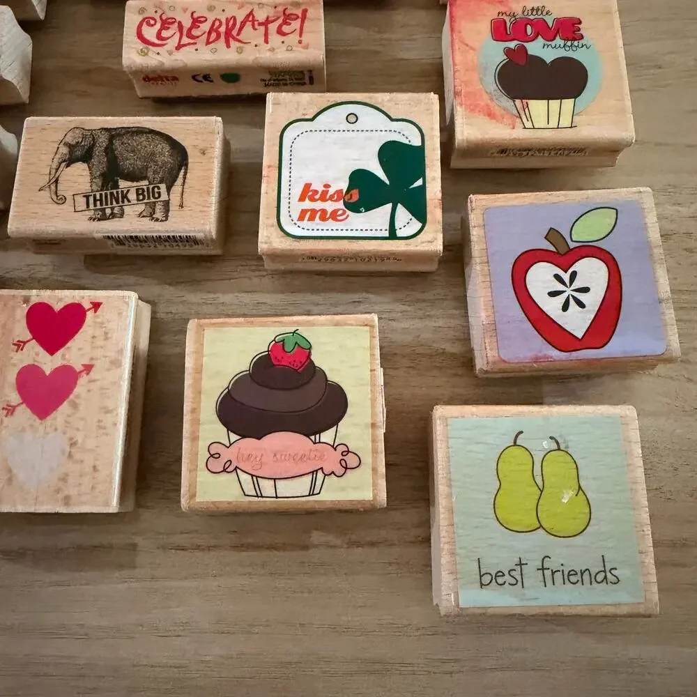 Lot of Wooden Rubber Stamps Crafting Scrapbook Journal